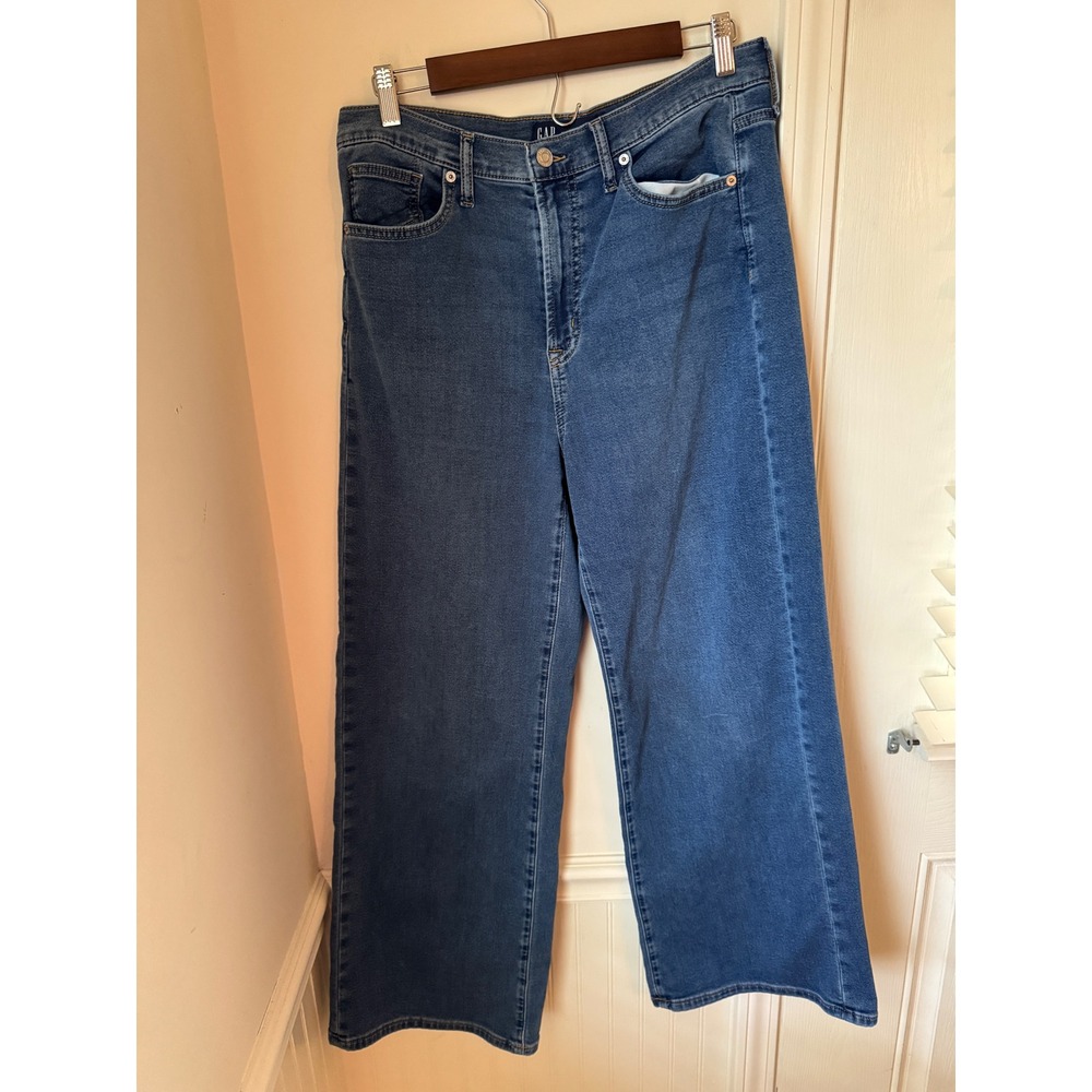 Gap Denim High Rise Wide-Leg Sweatpant Jeans Medium Wash Blue 10/30R